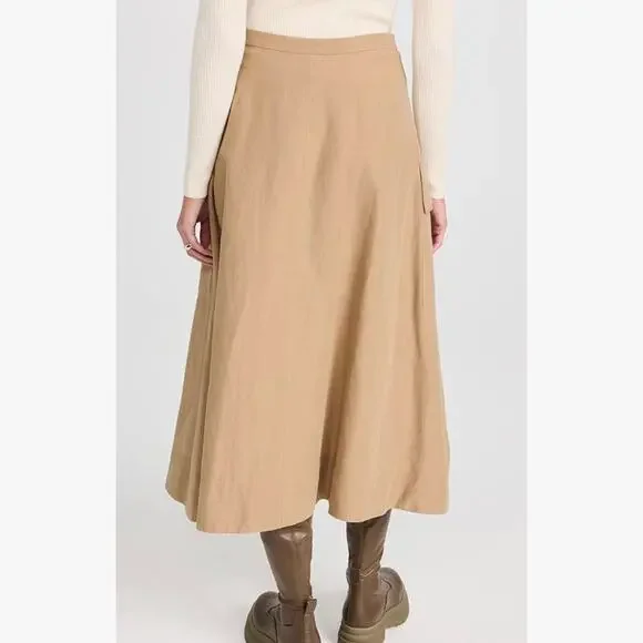 Vince Women's Utility Linen Cotton Blend Midi Skirt Size 12 Sandstorm Tan - Picture 6 of 16